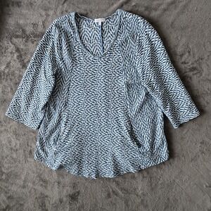 Habitat Tunic Top Size XL Blue Textured Boho Artisan Coastal Pockets